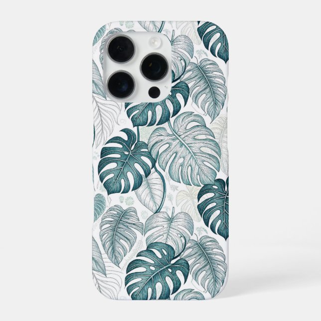 Tropical Botanical Green Monsteras iPhone Hülle (Rückseite)