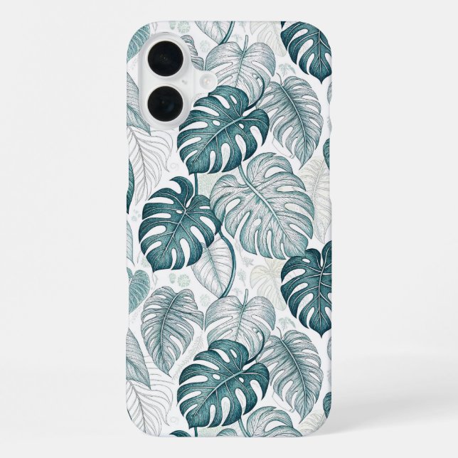 Tropical Botanical Green Monsteras iPhone Hülle (Rückseite)