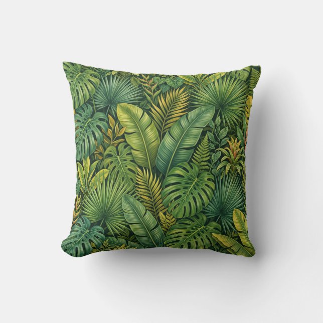 Tropical Botanical Leaves Jungle Pattern Pillow Kissen (Vorderseite)