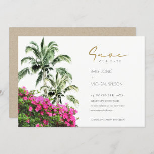 Tropical Bougainville Palm Save the Date einladen Dankeskarte