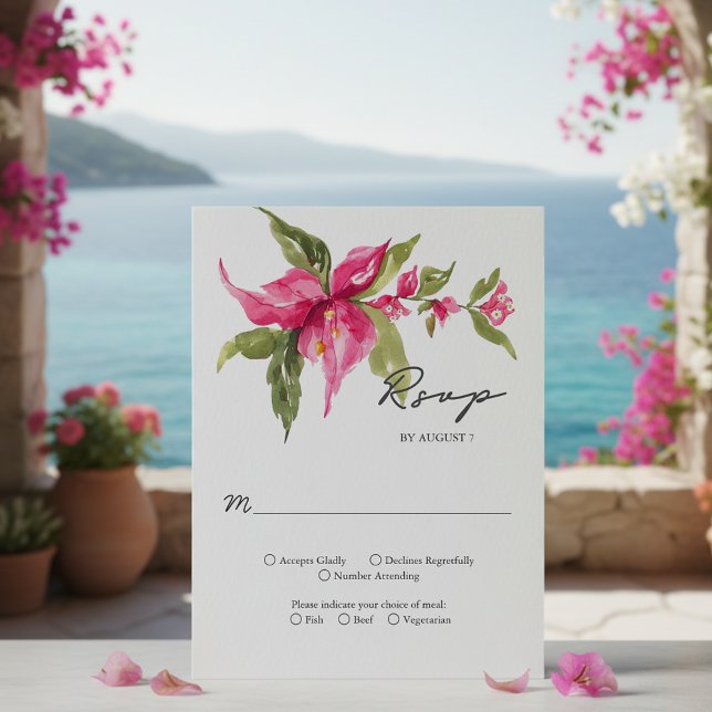 Tropical Bougainvillea Blume Hochzeit im Wasser RSVP Karte (Von Creator hochgeladen)