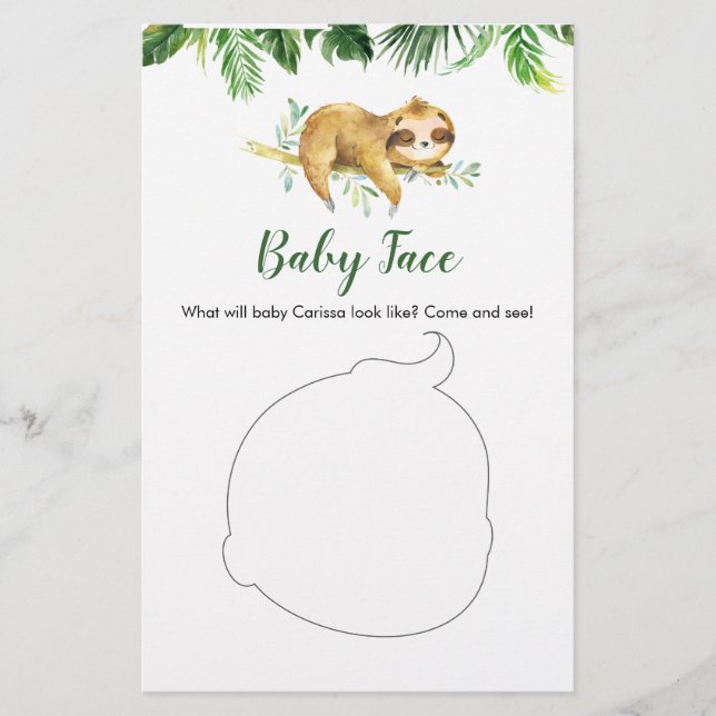 Tropical Boy Sloth Baby Dusche Baby Face Card (Vorderseite)