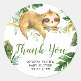 Tropical Boy Sloth Baby Dusche Danke Sticker