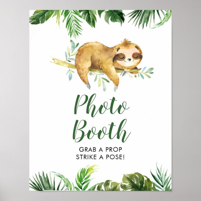 Tropical Boy Sloth Baby Dusche Foto Standzeichen Poster (Vorne)