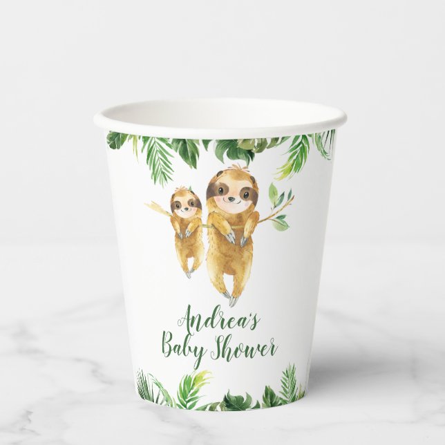 Tropical Boy Sloth Baby Shooting Paper Cup Pappbecher (Vorderseite)