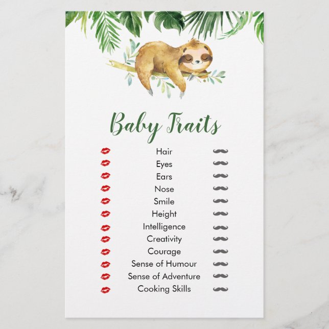 Tropical Boy Sloth Baby Shower Baby Tracks (Vorderseite)