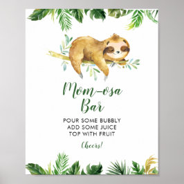 Tropical Boy Sloth Baby Shower Mama-osa Bar Poster