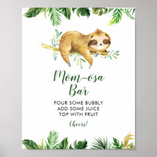 Tropical Boy Sloth Baby Shower Mama-osa Bar Poster