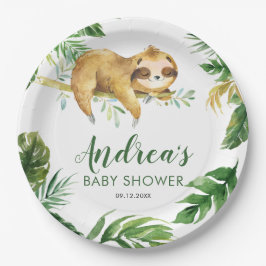 Tropical Boy Sloth Baby Shower Paper Plate Pappteller