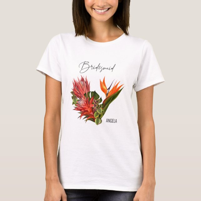 Tropical Breeze Bridesmaid Script Blumenhochzeit T-Shirt (Vorderseite)