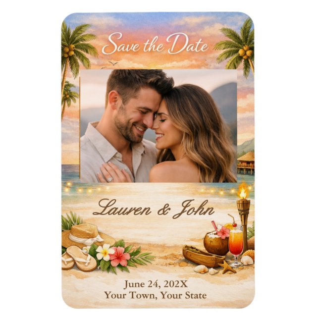 Tropical Breeze Photo Save The Date Wedding Magnet (Vertikal)