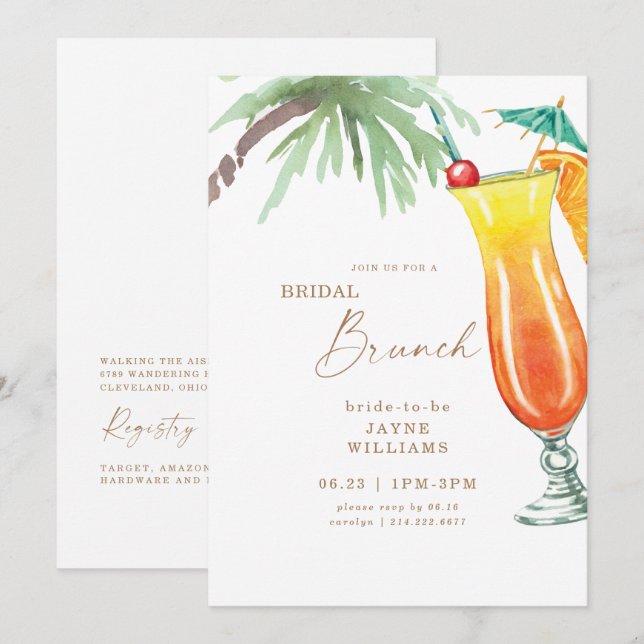 Tropical Bridal Brunch farbenfroh Einladung (Vorne/Hinten)