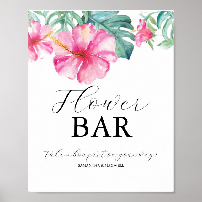 Tropical Bridal Shower Flower Bar Sign Poster (Vorne)