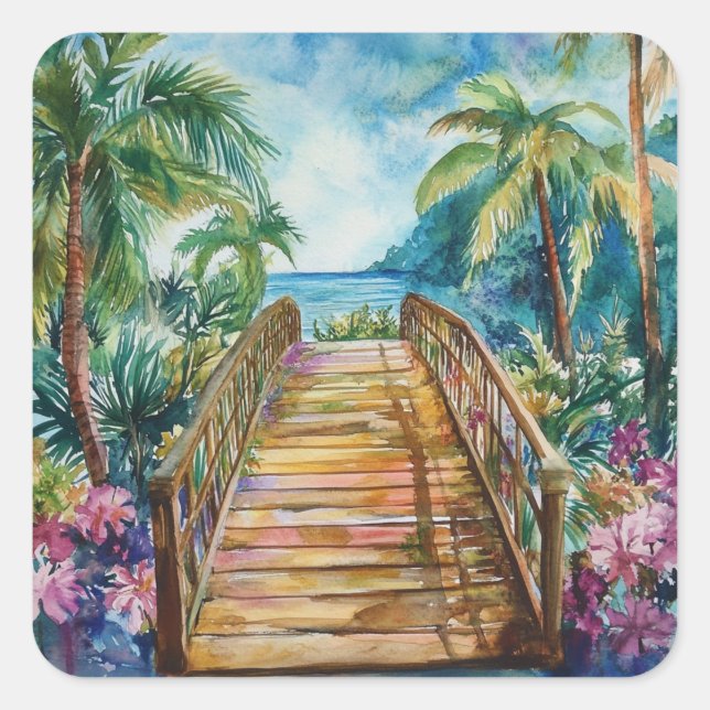 Tropical Bridge Quadratischer Aufkleber (Vorderseite)