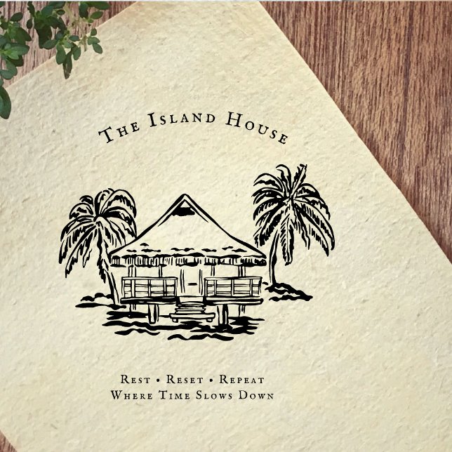 Tropical Bungalow Coastal Branding Rubber Stamp Gummistempel (Von Creator hochgeladen)