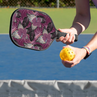 Tropical Burgundy Hibiskus Floral Pickleball Schläger