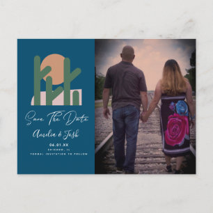 Tropical Cactus Navy-Save the Date-Foto-Postkarte Postkarte