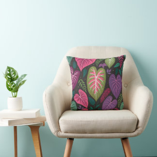 Tropical Caladium Leaves Pattern Pillow – Deep Pur Kissen