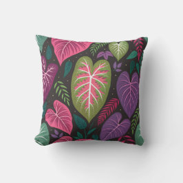 Tropical Caladium Leaves Pattern Pillow – Deep Pur Kissen