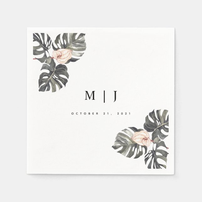Tropical Calla Lily Minimalistischer Hochzeitcockt Serviette (Vorderseite)