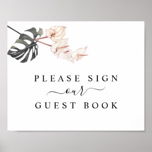 Tropical Calla Lily Wedding Guest Book Sign Poster