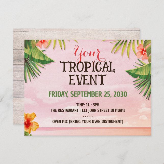 Tropical Caribbean Beach Sunset Event Postkarte (Vorne/Hinten)