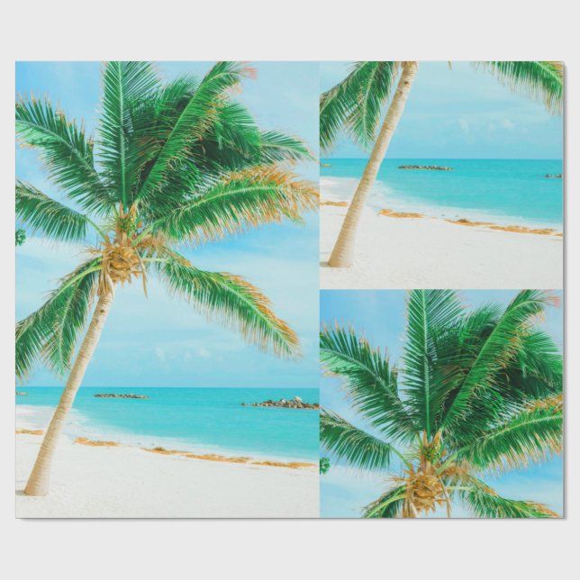 Tropical Caribbean Island Beach Palm Tree Geschenkpapier (Flach)