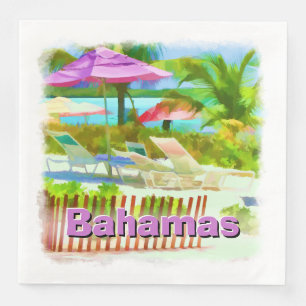 Tropical Caribbean Island Beach Scene - Painterly Serviette