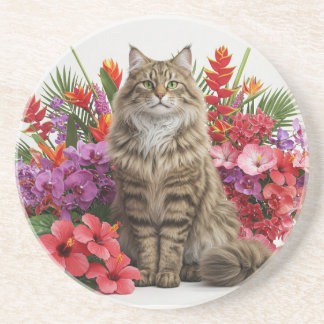 Tropical Cat Sandstone Drink Untersetzer Design.