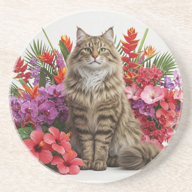 Tropical Cat Sandstone Drink Untersetzer Design. (Vorne)