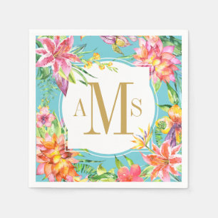 Tropical Chic 3 Letter Monogram Floral Watercolor Serviette