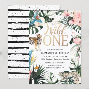 Tropical Chic Gold Wild One Birthday Party Einladung