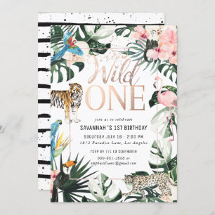 Tropical Chic Pink Wild One Birthday Party Einladung