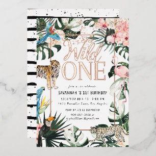 Tropical Chic   Pink Wild One Geburtstagsfeier  Folieneinladung
