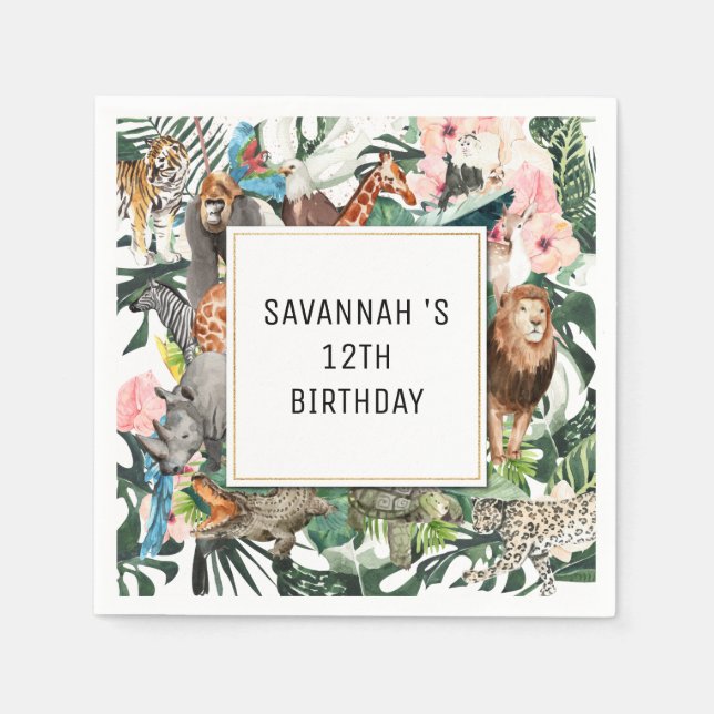 Tropical Chic | Wild Animal Birthday Party Serviette (Vorderseite)