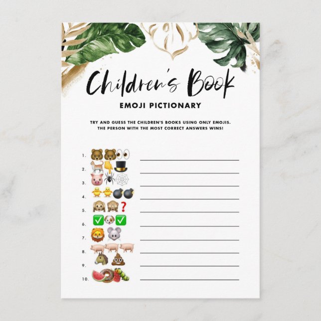 Tropical Children's Book Pictionary Baby Shower Begleitkarte (Vorderseite)