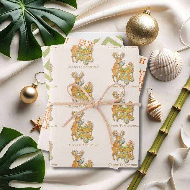 Tropical Chinoiserie Weihnachtswagen Bar Geschenkpapier Set (Tropical Chinoiserie Christmas Bar cart Wrapping Paper Sheets)