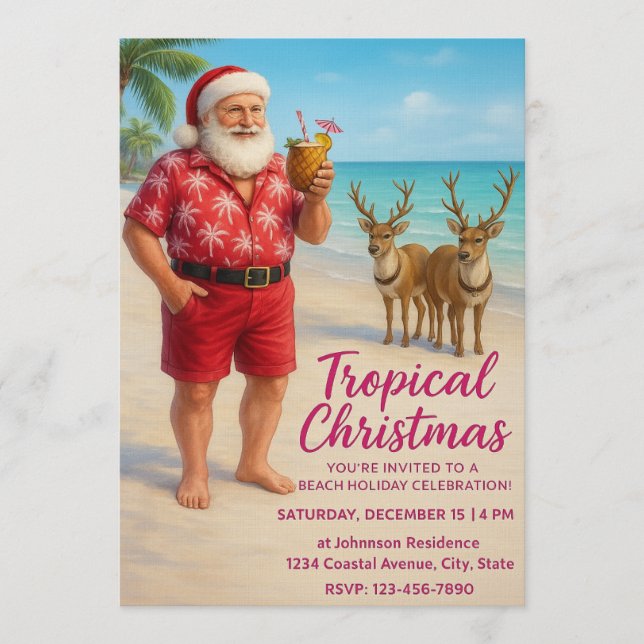 Tropical Christmas Beach Party Invitation Einladung (Vorderseite)