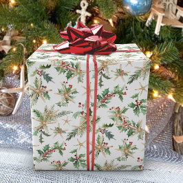 Tropical Christmas Beach Starfish und Holly Geschenkpapier