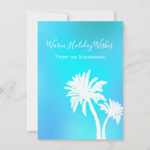 Tropical Christmas Blue Palm Trees Simple Cards Feiertagskarte