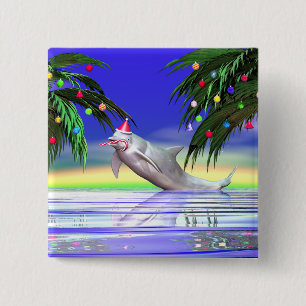 Tropical Christmas Dolphin Button