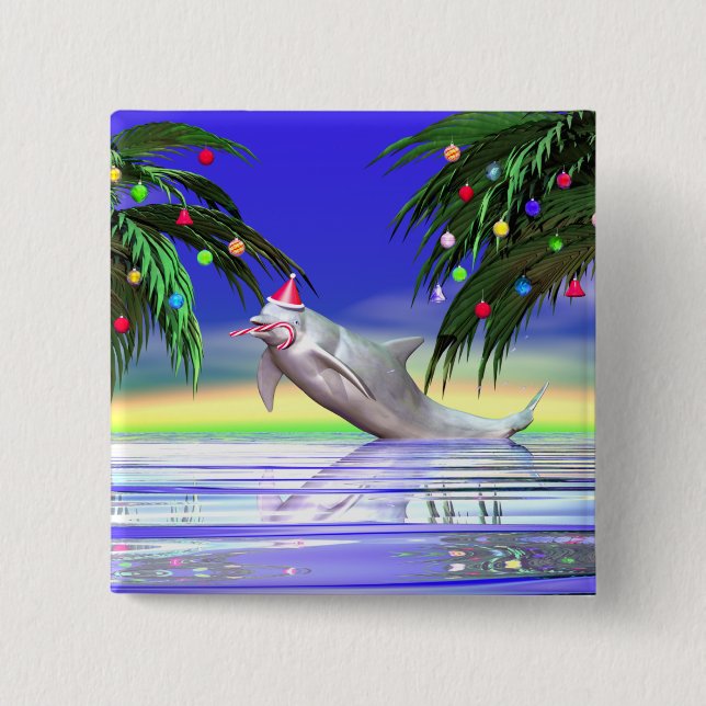 Tropical Christmas Dolphin Button (Vorderseite)