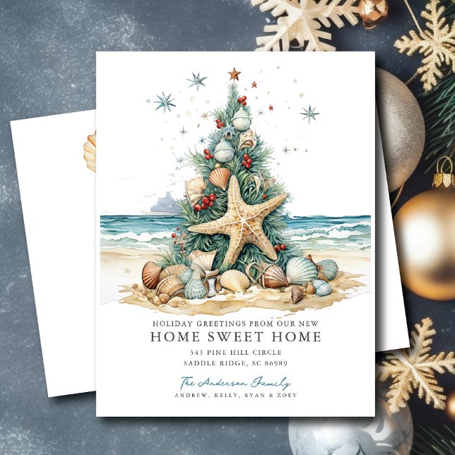 Tropical Christmas Moving Announcement  Ankündigungspostkarte (Von Creator hochgeladen)