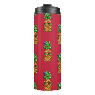 Tropical Christmas Pineapple Warm Xmas on Red Thermosbecher