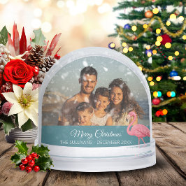Tropical Christmas Pink Flamingo Family Photo Schneekugeln