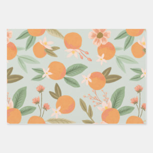 Tropical Citrus Floral Minze Green Geschenkpapier Set