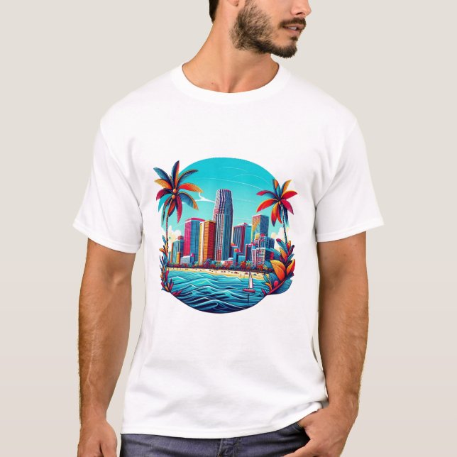 Tropical Cityscape Oasis T-Shirt (Vorderseite)