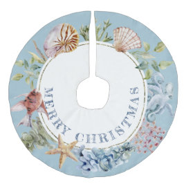 Tropical Coastal Beach Thema Blue Frohe Weihnachte Leinenimitat Weihnachtsbaumdecke