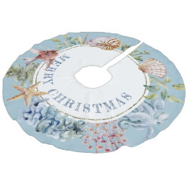 Tropical Coastal Beach Thema Blue Frohe Weihnachte Leinenimitat Weihnachtsbaumdecke