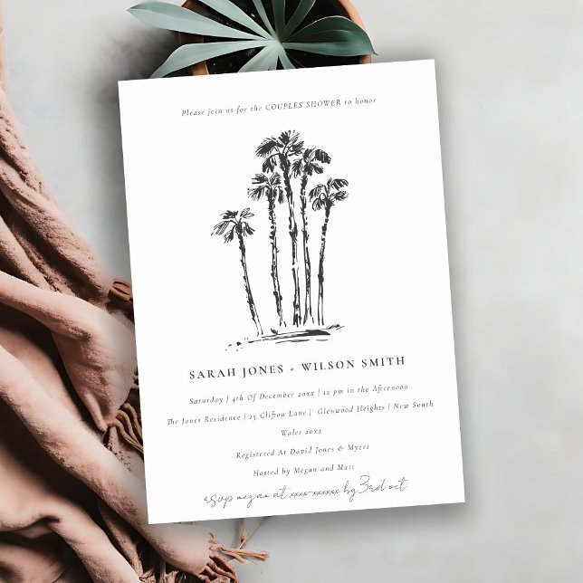 Tropical Coastal Palm Tree Sketch Paare Dusche Einladung (Von Creator hochgeladen)
